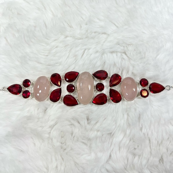Rose Quartz Garnet 925 Large Necklace Bracelet Earrings - Picture 9 of 16